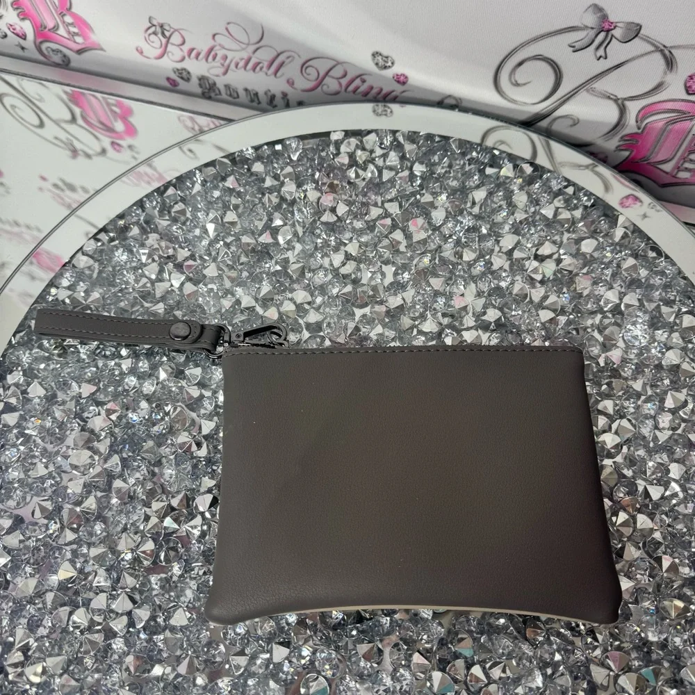 Saje Gray Wristlet Clutch attachable strap natural wellness soft bag makeup